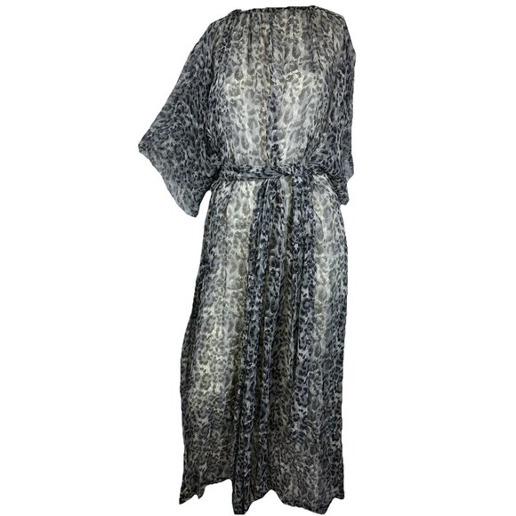 Free Sz 70s Silk Chiffon Sheer Leopard Print Dressing Gown Lounge Boudoir Sissy - Picture 1 of 3